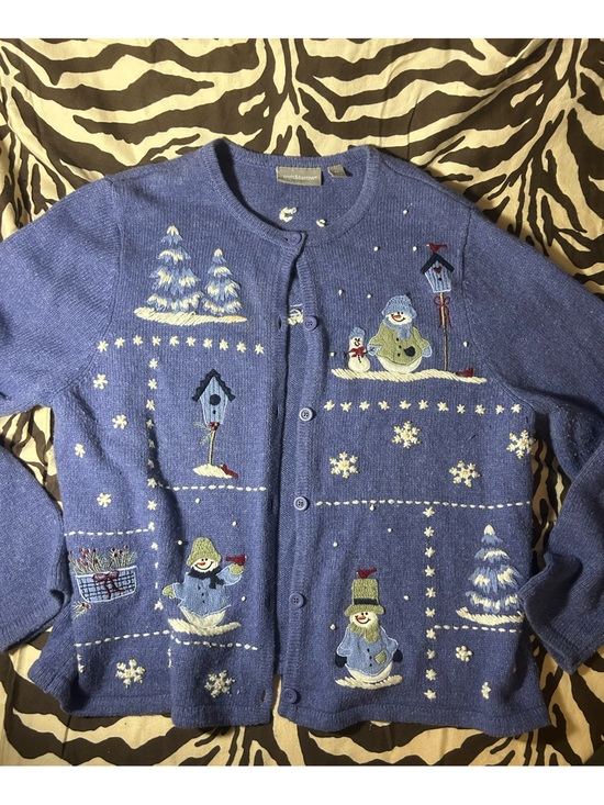 Croft & barrow Sweaters - Blue Embroidered Holiday Cardigan Sweater